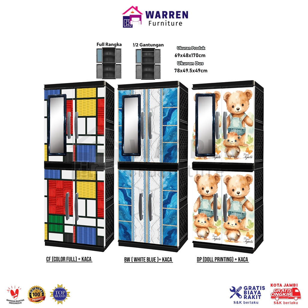Lemari Pakaian Plastik Jumbo Minimalis - Lemari Jumbo Karakter Bagus Studio + KACA
