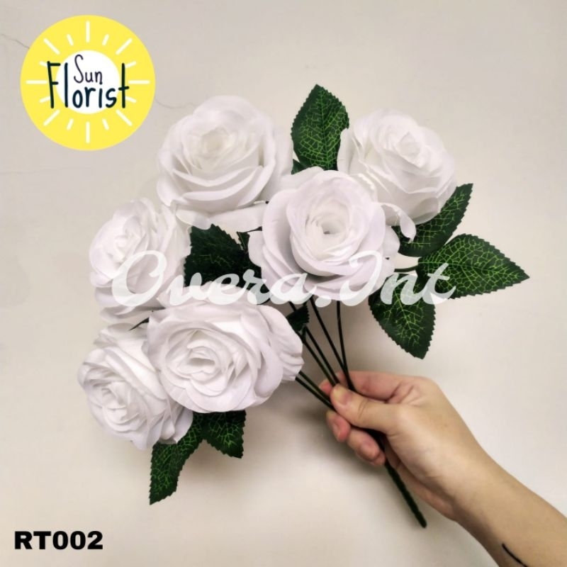 [LUSINAN] Bunga Mawar Rose Tropis Cabang 6 Artificial Premium - Mawar Kuncup Kain Bunga Plastik - Dekorasi