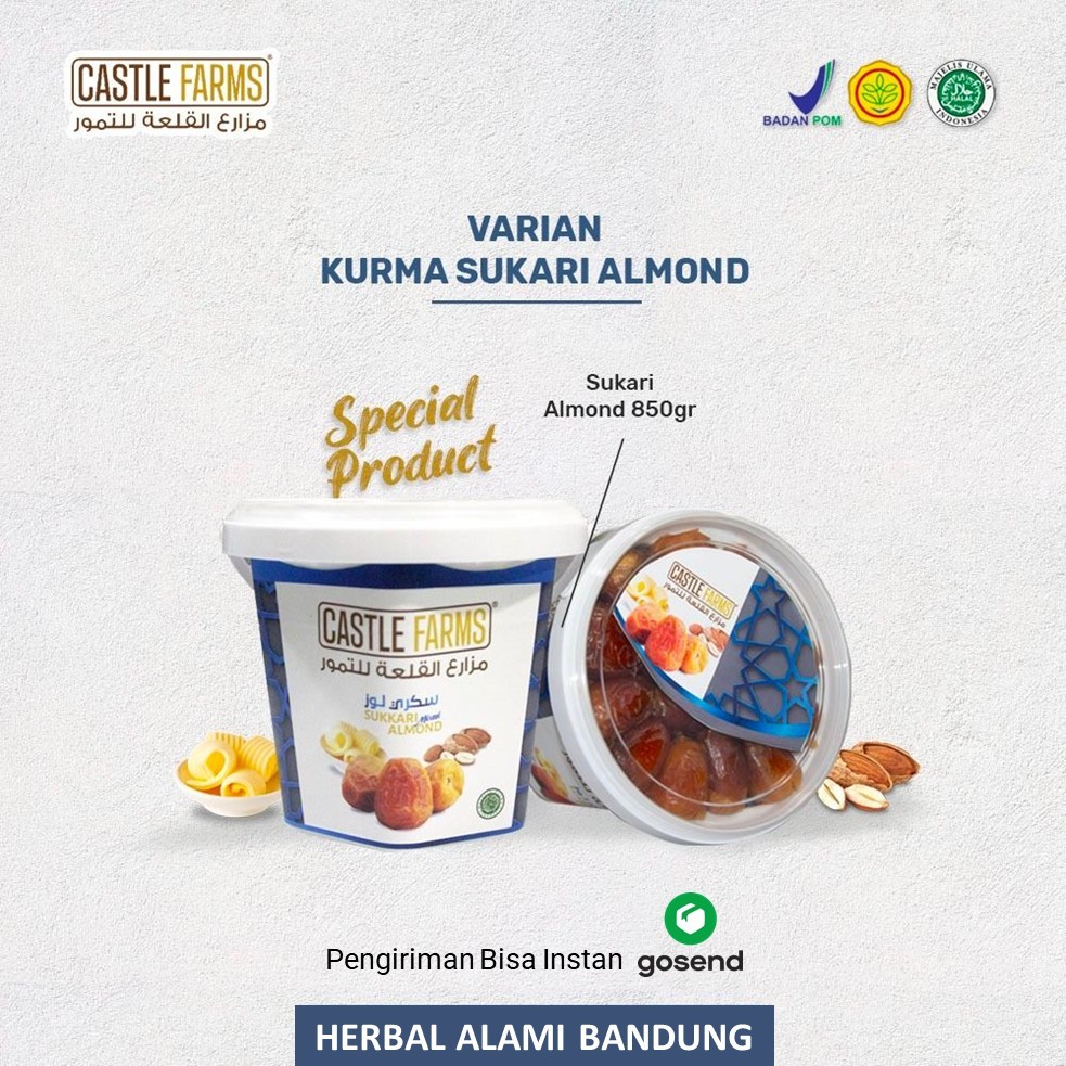 

Kurma Almond Butter Kurma Sukari Almond Premium Castle Farms 850 Gram - Kurma Isi Kacang Almon Lebih Empuk Renyah Dan Lezat