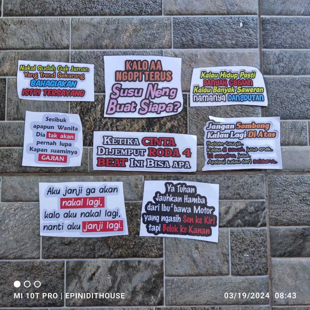 

Paket 8 pc Stiker Kata Lucu Motor Humor Jawa Guyon Sindiran Viral Gaul