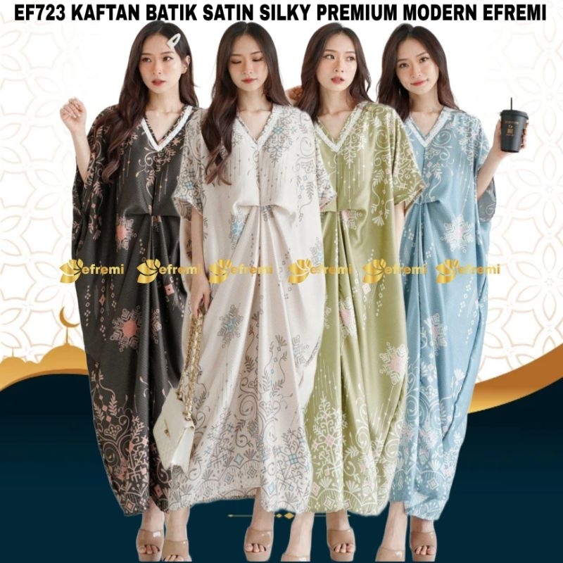 EF723 KAFTAN MODERN BATIK WANITA/KAFTAN BATIK SATIN PREMIUM/SEMISUTERA/KAFTAN LEBARAN 2024//KAFTAN B