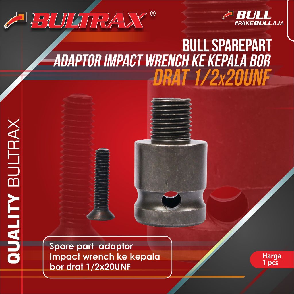 Bull spare part adaptor impact wrench ke kepala bor drat 1/2x20unf