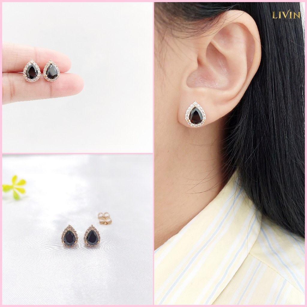 Anting Tusuk Wanita Lapis Emas Batu Hitam Fashion Mata Air - ATX 261 Giwang Subang Xuping