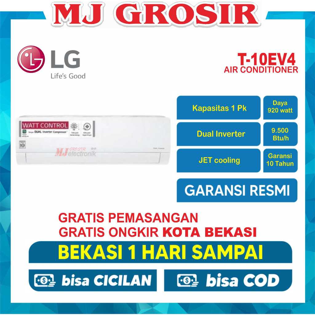 AC LG T 10 EV4 / T 09 EV5 1PK + PASANG R32 DUAL COOL ECO INVERTER LOW WATT