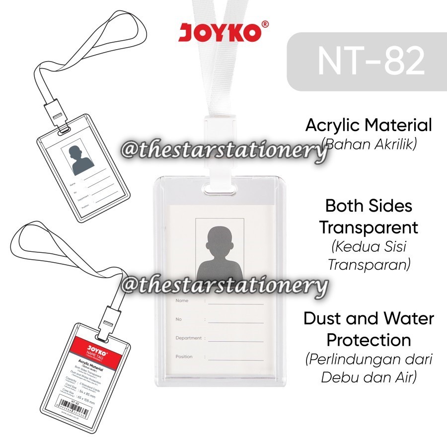 

(1 Set) GROSIR Name Tag Tanda Pengenal Gantungan Kartu Nama Joyko NT-82 / Card Holder Joyko NT82