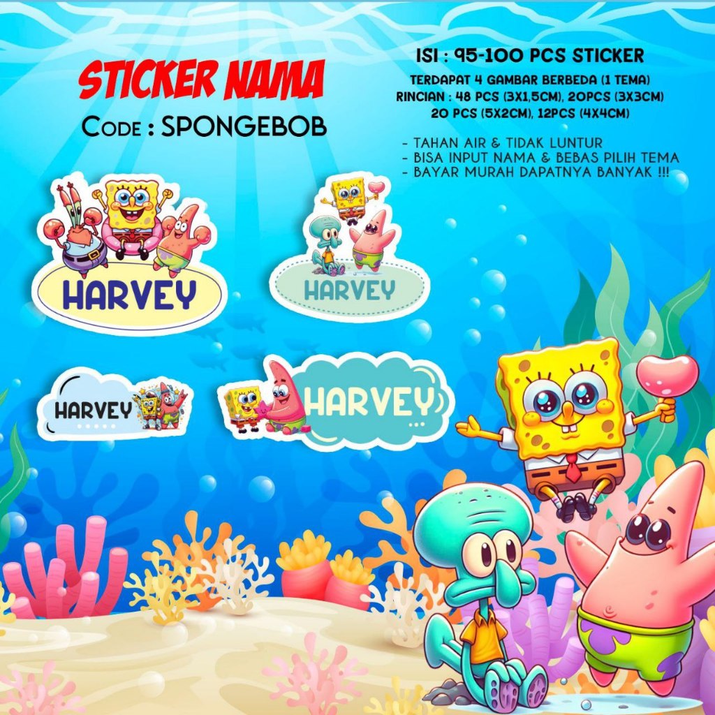 

Sticker / Stiker Label Nama Karakter Tema SPONGEBOB SQUARE PANTS
