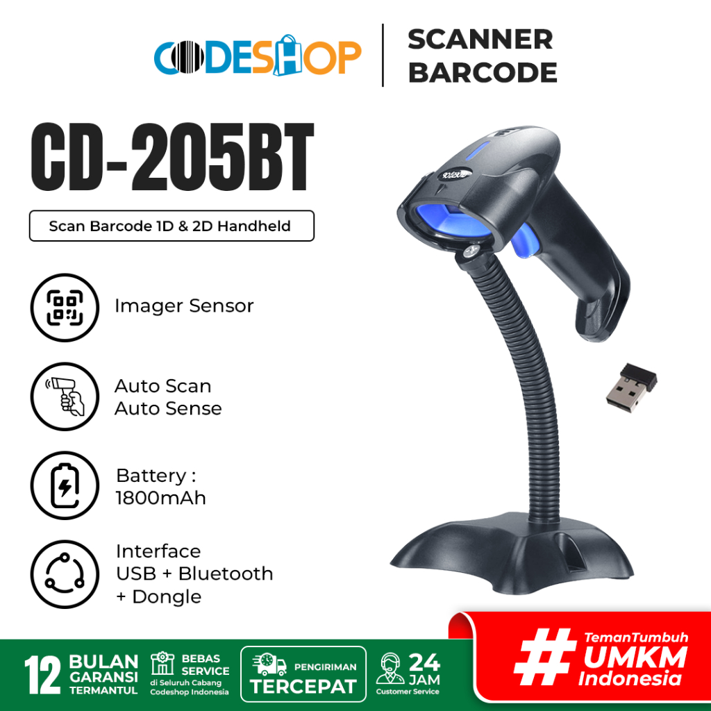 Codeshop Barcode Scanner 2D CD-205BT Wireless Bluetooth