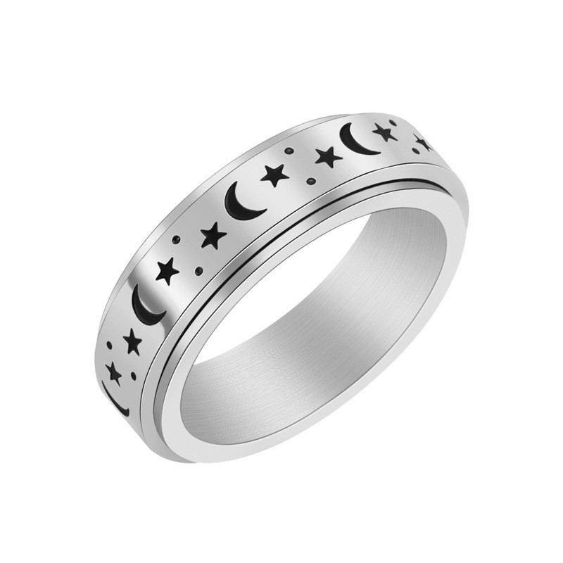 Cincin Muslim Bulan Sabit & Bintang Putar / Moon and  Star Spinner Stainless Steel anxiety Ring for 