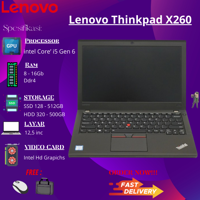 Lenovo Thinkpad X260 Core i5-6300U Ram 8Gb Ssd 256Gb Bergaransi Mulus 100%