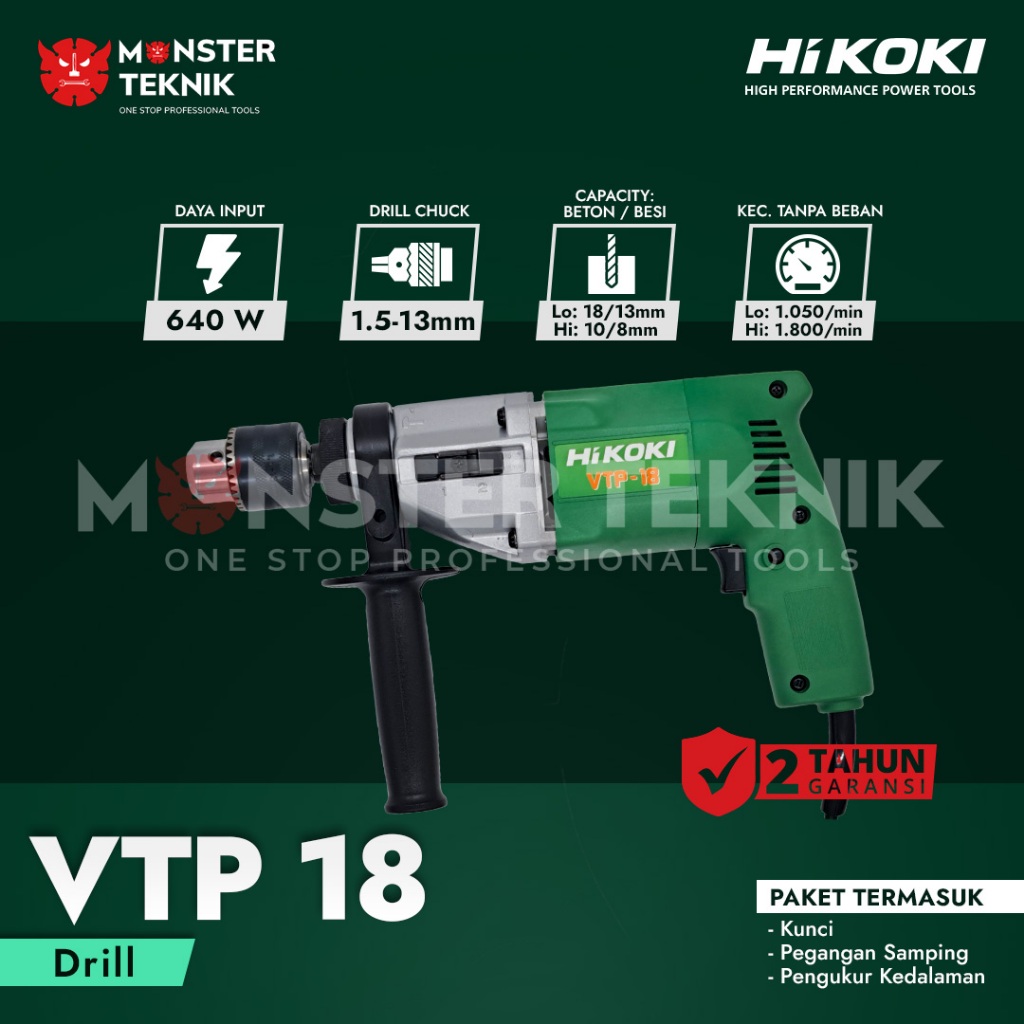 Mesin Bor Beton 2-Speed 18mm Impact Drill Hitachi VTP 18 Hikoki VTP18