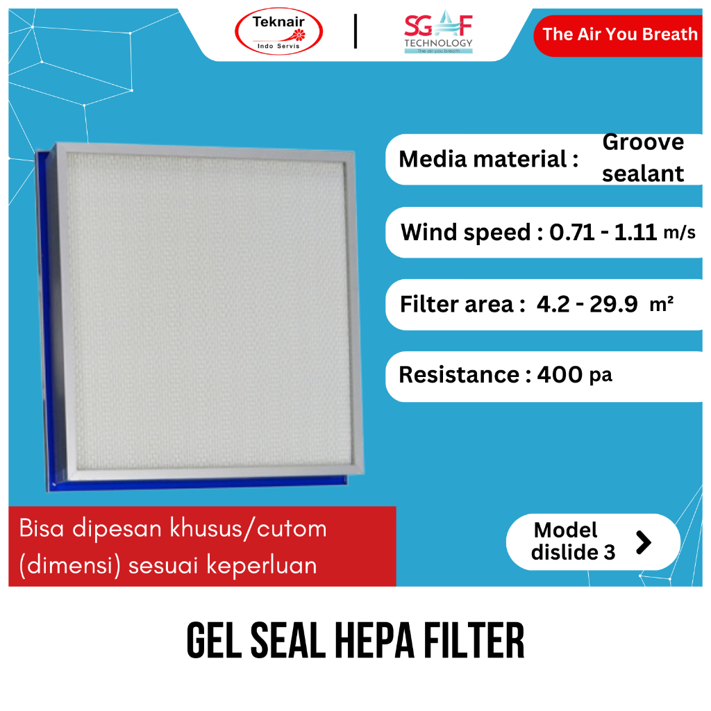 Gel Seal HEPA Filter - Penyaring Udara Ruangan dan filter kabinet.