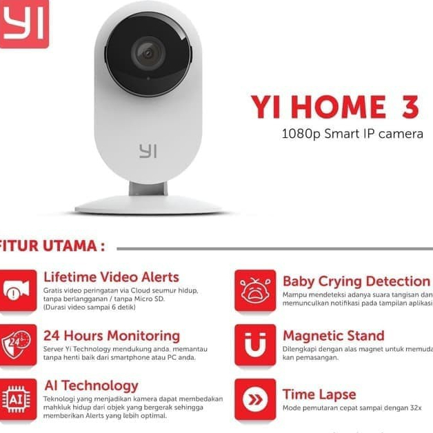 Kamera Xiaoyi Yi Home 3 Ant Smart IP Camera WiFi CCTV 1080P International (ORIGINAL & RESMI)