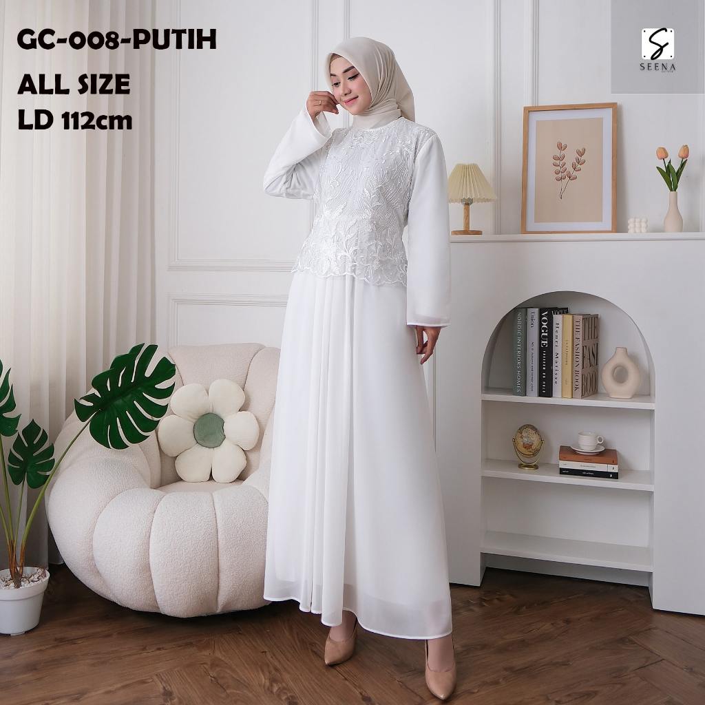 Seenaoutfit - GC 008 BAJU GAMIS PUTIH WANITA BRUKAT GAMIS HITAM CERUTY JUMBO TERLARIS BAJU LEBARAN U