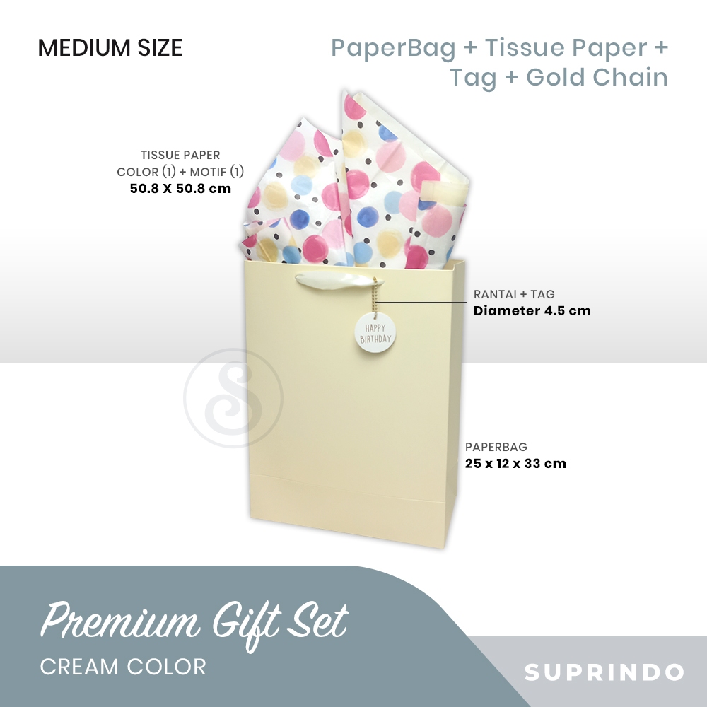 

Gift set Paper Bag + Kertas Tissue + Tag + Rantai (CREAM)