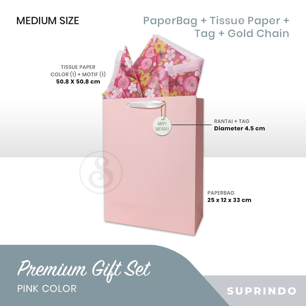 

Gift set Paper Bag + Kertas Tissue + Tag + Rantai (PINK)