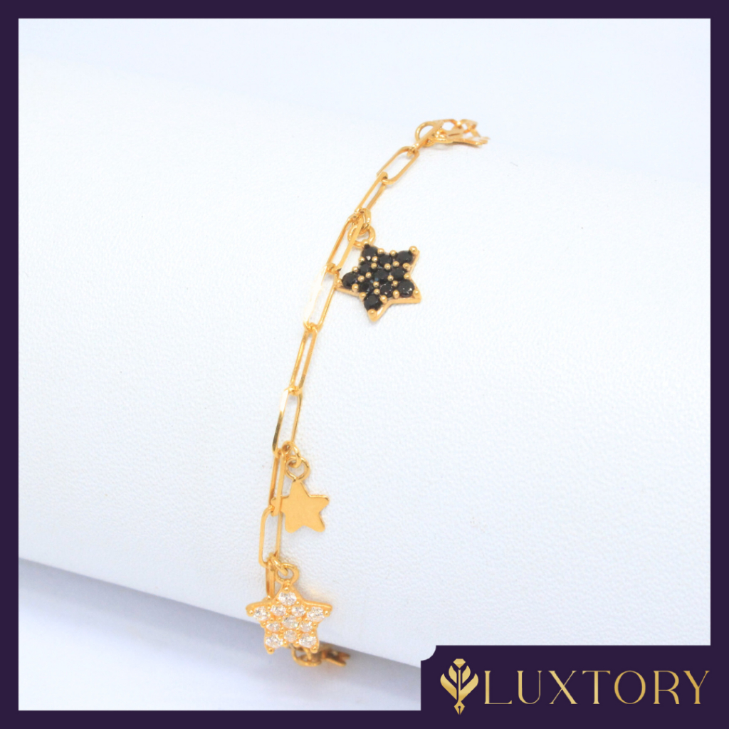 Gelang Rantai Emas Bintang Hitam Permata 8K