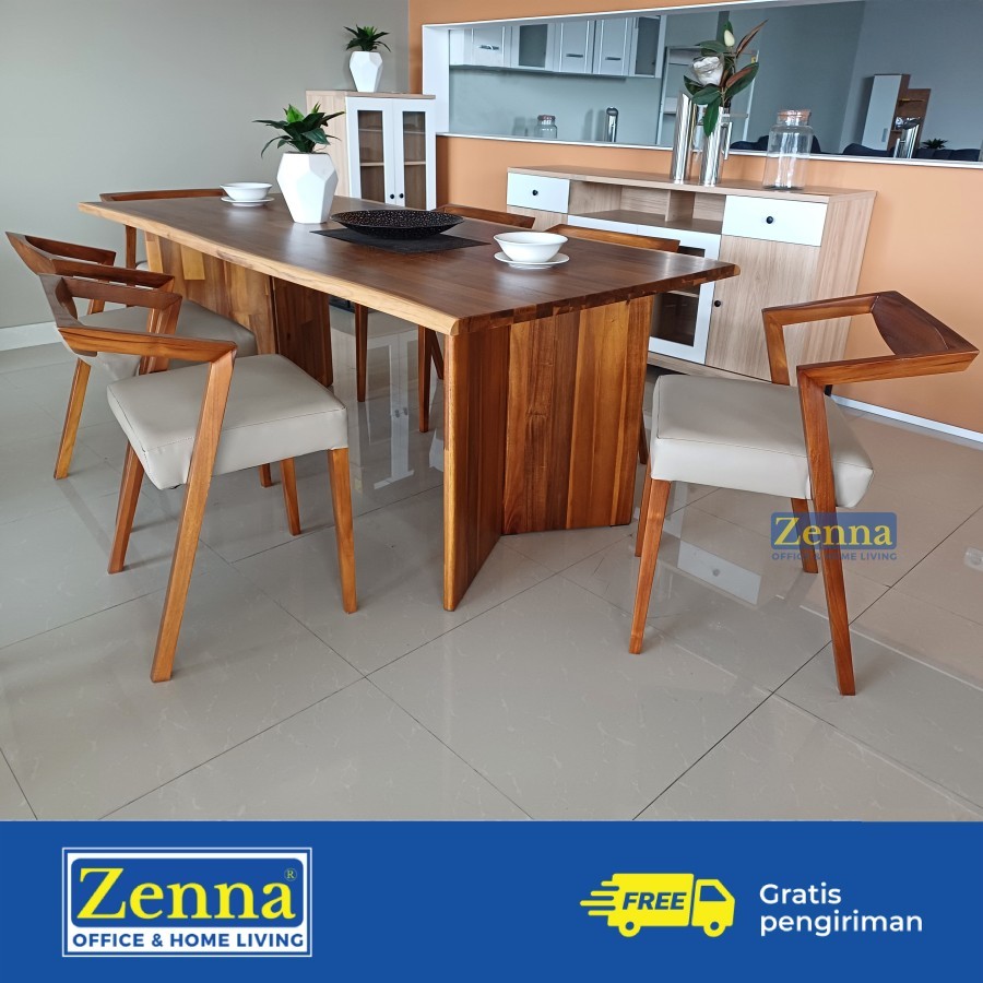Zenna Meja Makan DTS diane / km diane/ Meja makan kayu jati/ 6 kursi