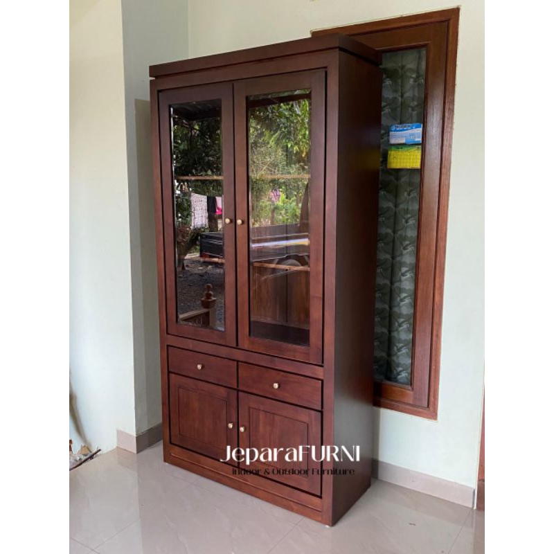 LEMARI BUKU MINIMALIS 2 PINTU JATI JEPARA I LEMARI HIAS 2 PINTU I LEMARI PAJANGAN
