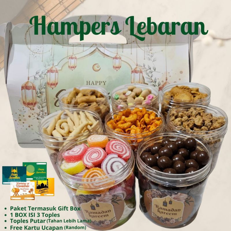 

HAMPER HAMPERS IDUL FITRI LEBARAN KUE KERING RAMADAN/PARCEL KUE LEBARAN IDUL FITRI-PAKET KUE LEBARAN ISI 3 TOPLES