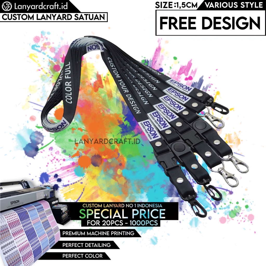 

SATUAN Custom Lanyard Various Style Size 1.5cm / Tali ID Card Custom / Lanyard Custom