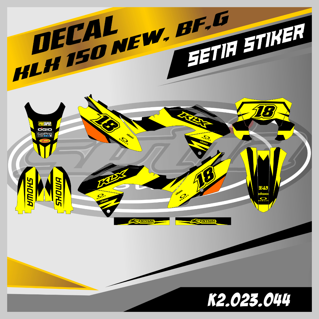 DECAL KLX BF 150 NEW, G, SE, WARNA KUNING, KEREN, SIMPLE, STIKER SUPERMOTO TRAIL, DESAIN BEBAS CUSTO