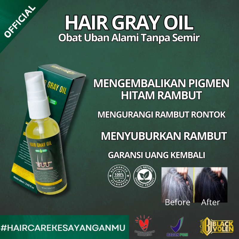 Obat Uban Permanen Alami Penghilang Uban Alami Hair Gray Oil BLACK VOLEN, Sari Ulin Kalimantan