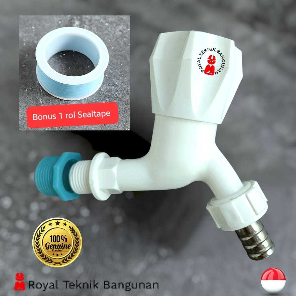 Kran Air Tembok Taman Premium PVC 1/2" + Sok Drat 3/4" inch Model Putar / Keran Plastik Cuci Piring 