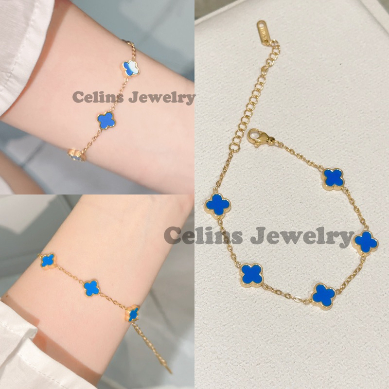 Gelang Rantai Titanium Beatrix Clover Biru