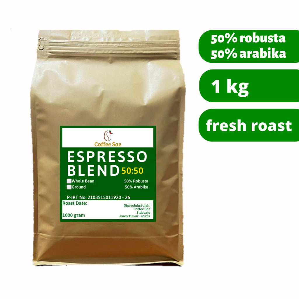 

KOPI ESPRESSO BLEND 1KG Biji atau Bubuk Kopi House blend robusta dan arabika 50:50 1 kg