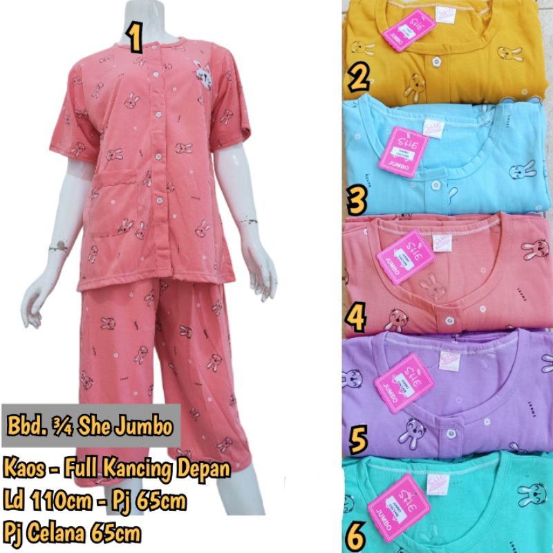 Piyama Pendek Jumbo, Babydoll Kaos Full Kancing, Setelan Baju Tidur Busui