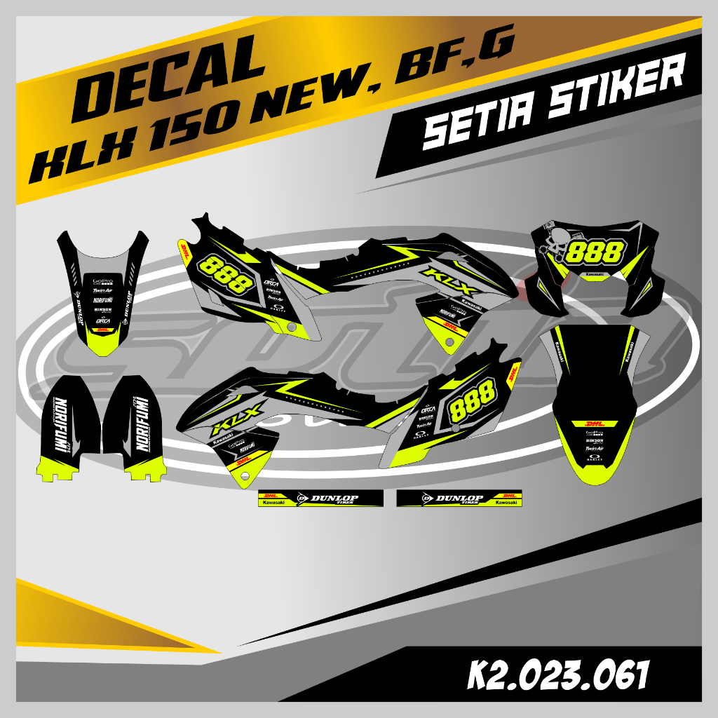 DECAL KLX BF 150 NEW, G, SE, FULL BODY,  WARNA HIJAU STABILO, KEREN, SIMPLE, STIKER SUPERMOTO TRAIL,