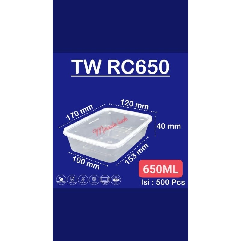 kotak makan plastik/twinwall/REC650ml/foodgrade/bpafree/isi25pcs+tutup