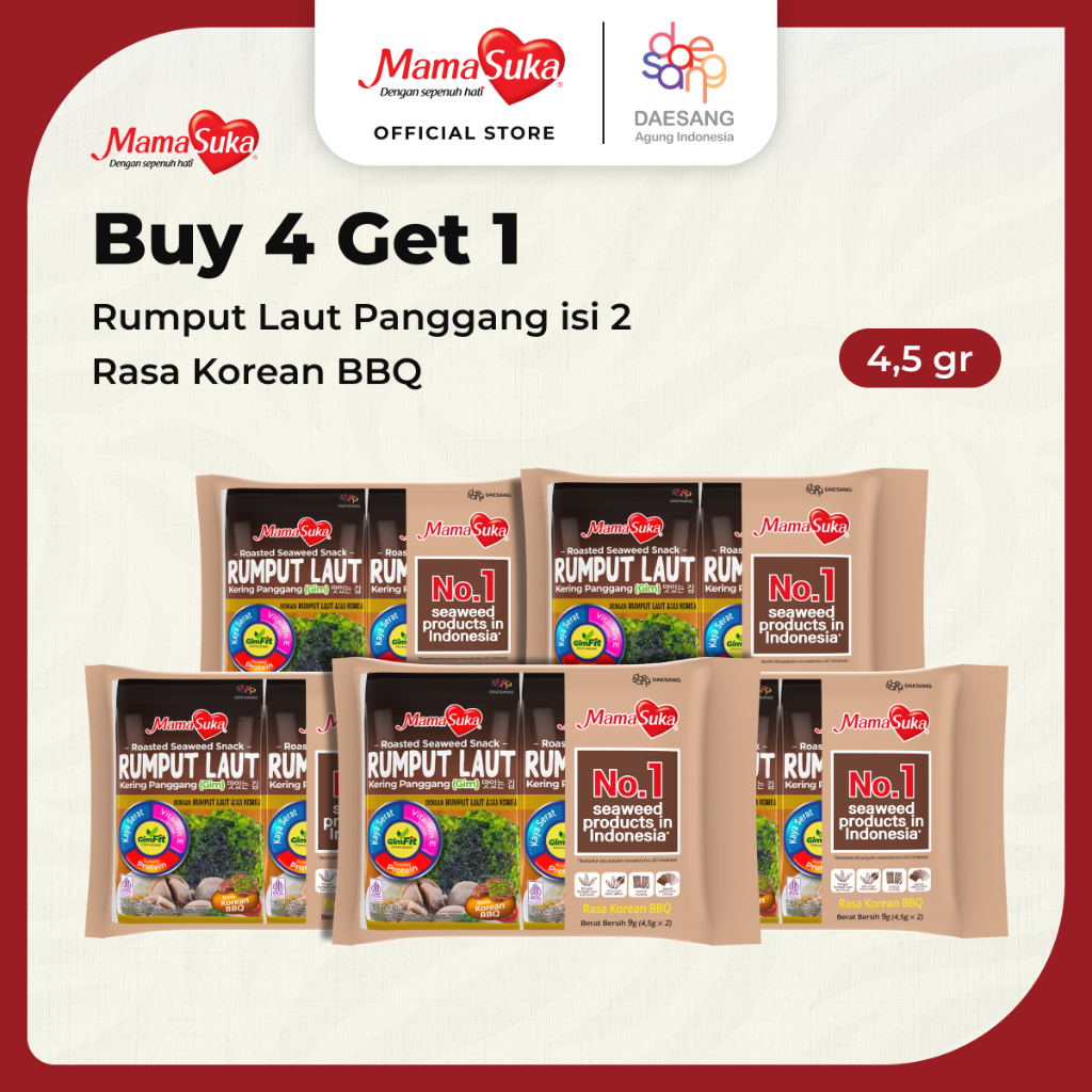 

Buy 4 Get 1 MamaSuka - Rumput Laut Panggang Barbeque Isi 2 4,5 gr