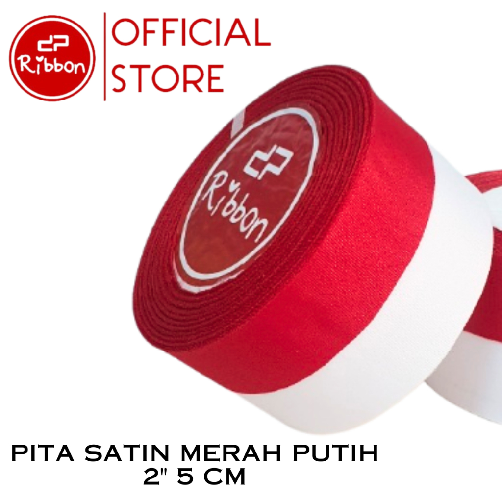 

Pita Satin MERAH PUTIH 2" 5 cm Saten 2 Inch Kain Polos Souvenir Garmen Parcel Hampers Per ROLL