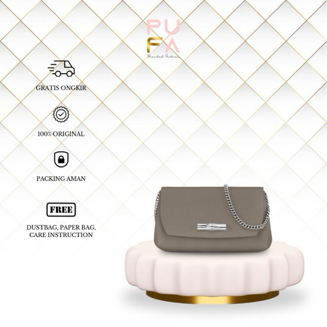 ORIGINAL 100% L Champ Roseau Clutch Leather Women-Turtledove