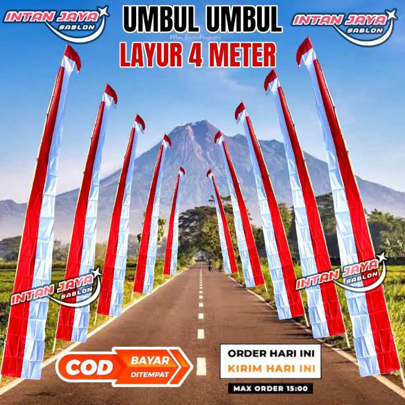 UMBUL UMBUL MERAH PUTIH PANJANG 4 METER/BENDERA UMBUL UMBUL LAYUR