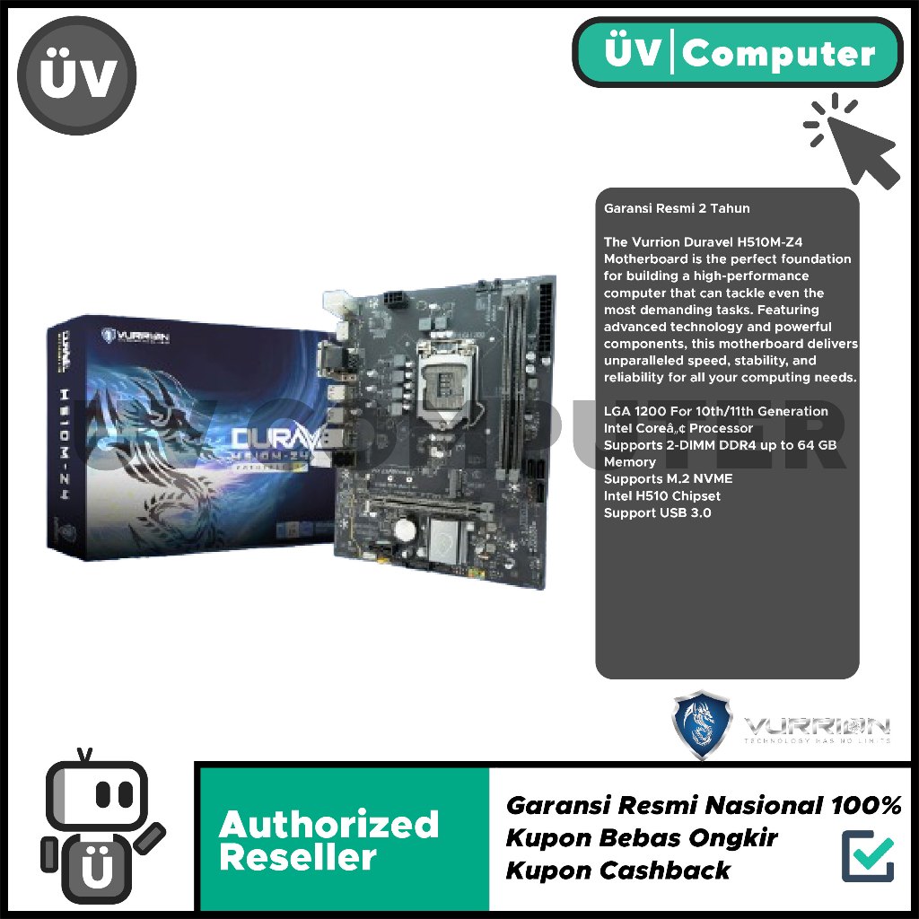 Motherboard Mobo Intel Vurrion DURAVEL H510M-Z4 H510 H 510 DDR4 LGA 1200 M-ATX