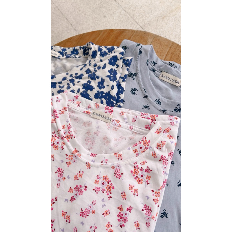 Kamazada | Floral Daily Tee | kaos motif bunga | kaos korea | kaos hijab oversized