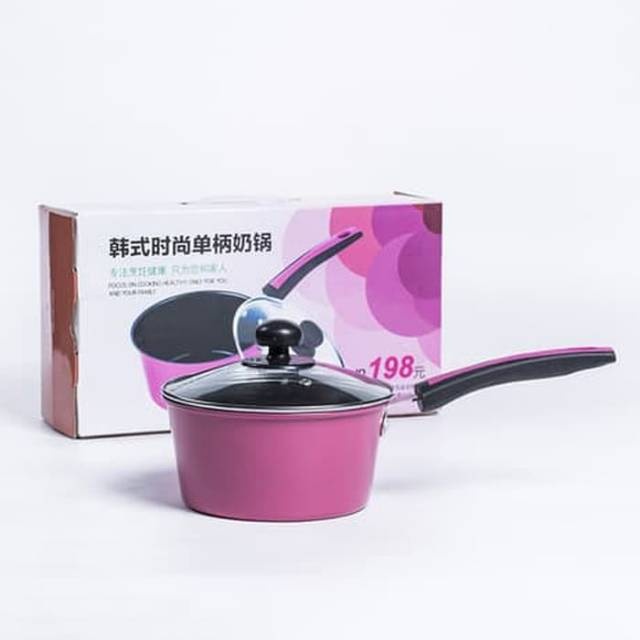 Panci Susu + Tutup Kaca Ukuran 18 CM Warna Pink - Panci Mie - Panci Air Rebus Panci Serbaguna
