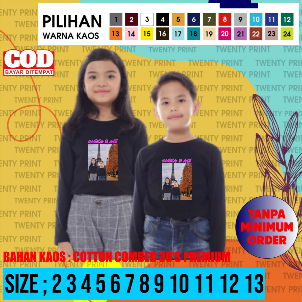KAOS FOTO NAMA ANAK KAOS CUSTOM SABLON FOTO LENGAN PANJANG