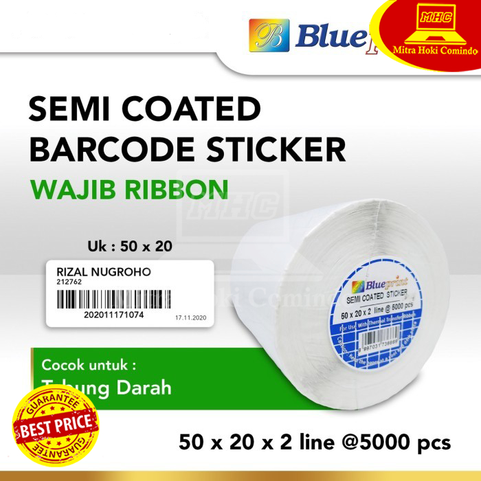 

Kertas Stiker Label Barcode Semi Coated (wajib Ribbon) Bueprint 50x20