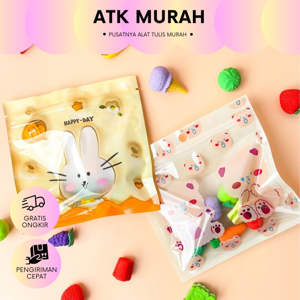 

penghapus dalam pouch bentuk makanan isi 6 bisa 5 bisa 4 lucu imut souvernir kado unik hampers alat tulis aesthetic kore