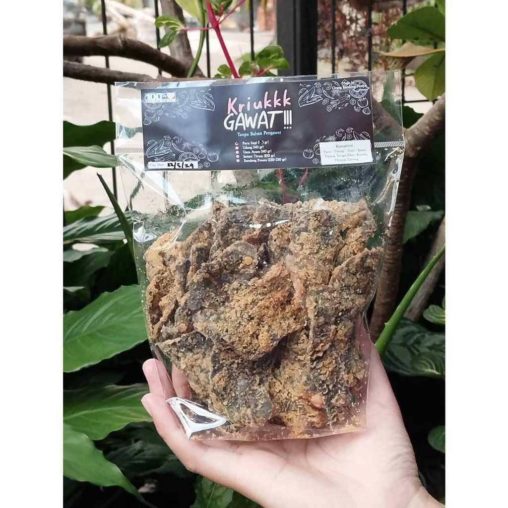 

Kriuk Gawat - Keripik Paru Sapi Asli Krispi 100 Gram Premium Homemade Tanpa Bahan Pengawet