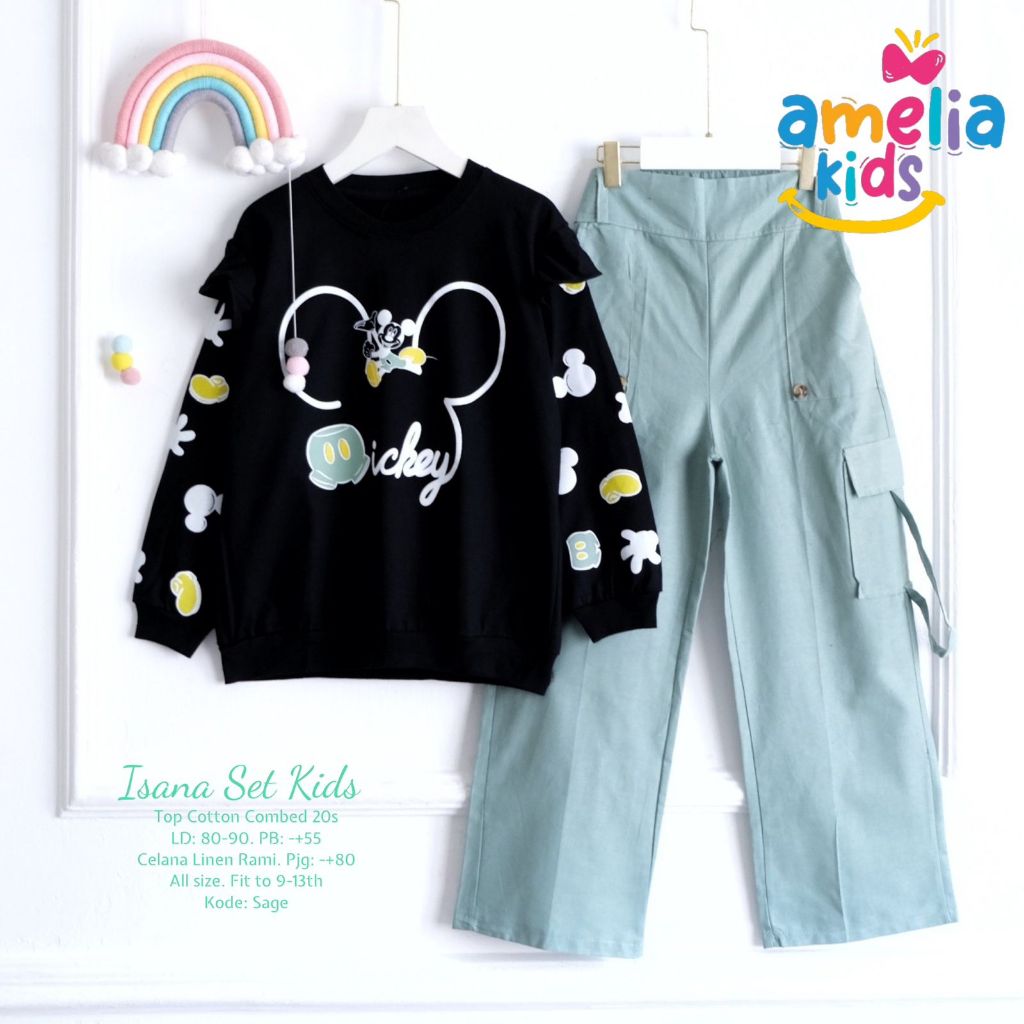 [ TERMURAH SIAP KIRIM Amelia Kids] ISANA SETCEL UMUR 8 - 13 TAHUN SET CELANA KARGO KIDS SETELAN KAOS