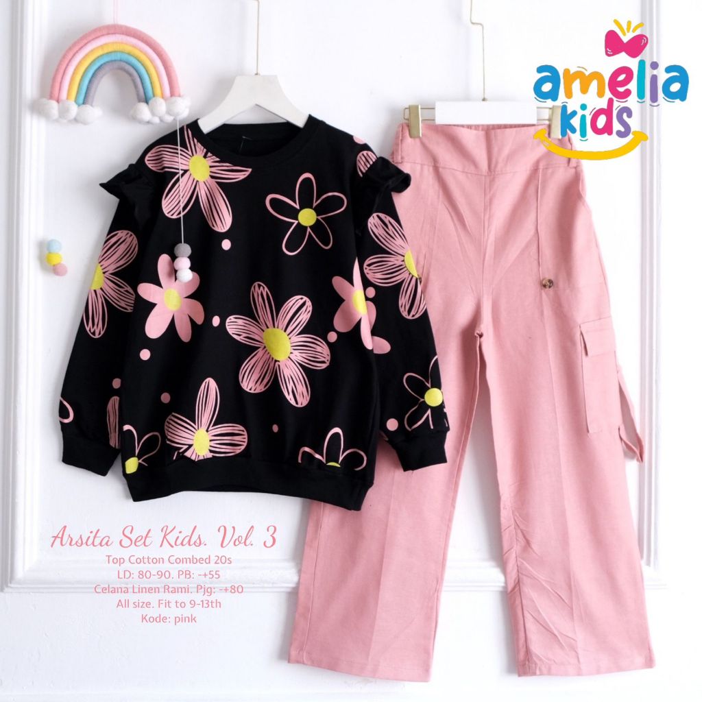 [ TERMURAH SIAP KIRIM Amelia Kids] ARSITA SETCEL UMUR 8 - 13 TAHUN SET CELANA KARGO KIDS SETELAN KAO