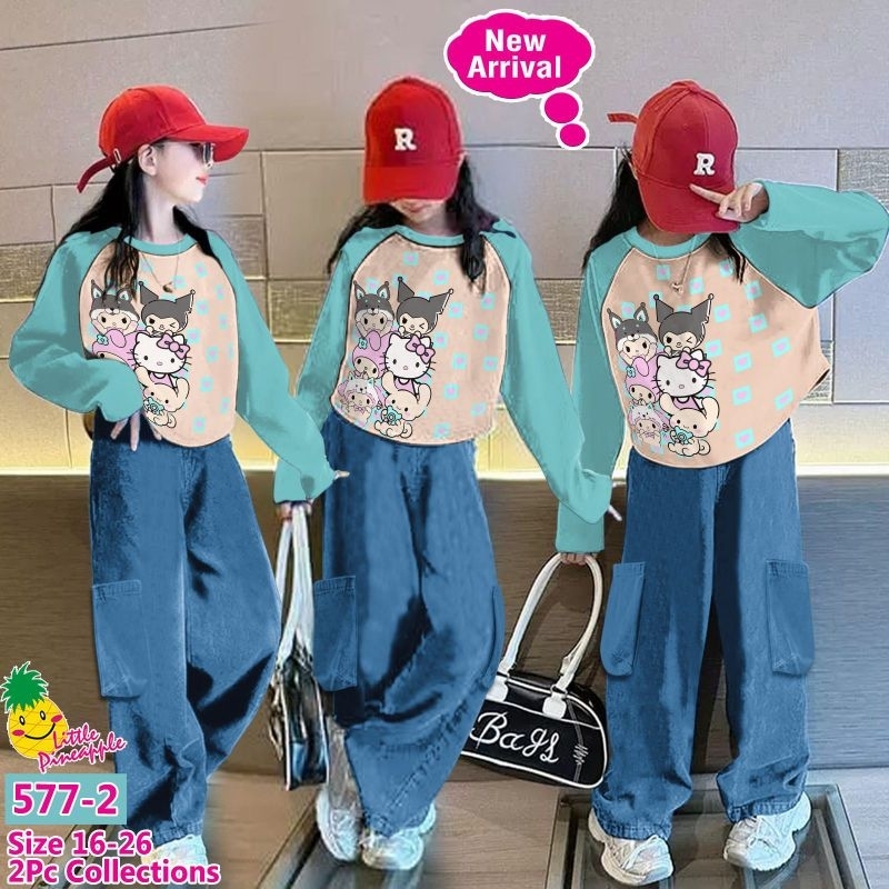 LITTLE PINEAPPLE ONE SET OVERSIZED JEANS CARGO KULOT KUROMI