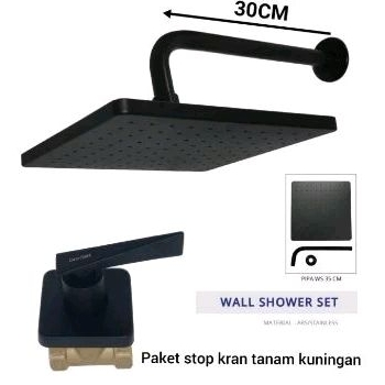 paket wall shower hitam set stop kran tanam kuningan hitam
