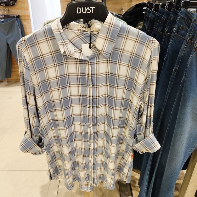 KEMEJA WANITA DUST MOTIF KOTAK KOTAK LIGHT BLUE