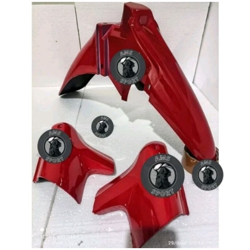 spakbor depan satria hiu warna merah set tutup skok | spakbor slebor satria hiu merah