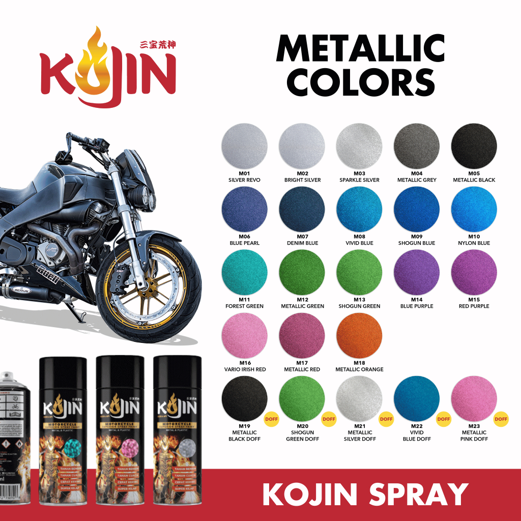 Cat Semprot KOJIN Pilox Aerosol - Warna Metallic Metalik 400ml - Silver, Black, Hitam Doff, Blue, Bi